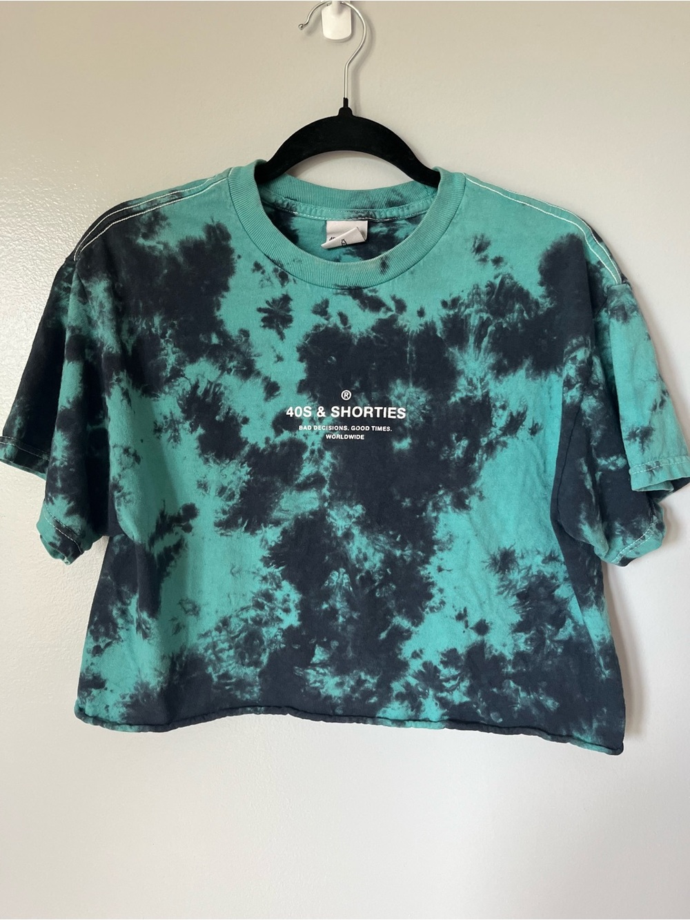 40s & Shorties Blue Black Tie Dye Graphic Crop Tee Small Streetwear Shirt